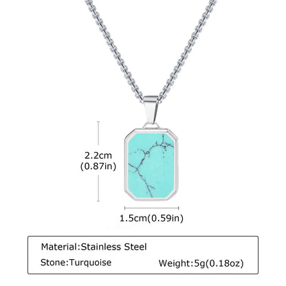 Herren Halskette mit Naturstein-Anhänger – Quadratischer Edelstahl Anhänger, Trendy Hip-Hop Style | Zeyra | Versand aus D