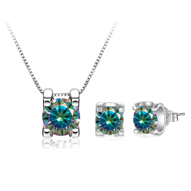 Moissanite Schmuckset Damen – 3ct D Color, 925 Sterling Silber (Ohrringe & Halskette) | Hochzeit & Verlobung | Zeyra | Versand aus D