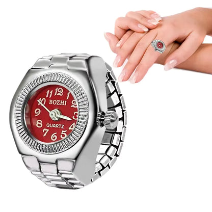 Vintage Uhrenring – Retro Mini Fingeruhr mit elastischem Band | Unisex Punk Schmuck & Accessoire | Zeyra®