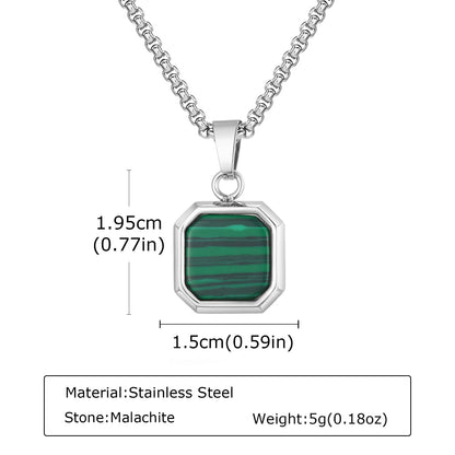 Herren Halskette mit Naturstein-Anhänger – Quadratischer Edelstahl Anhänger, Trendy Hip-Hop Style | Zeyra | Versand aus D