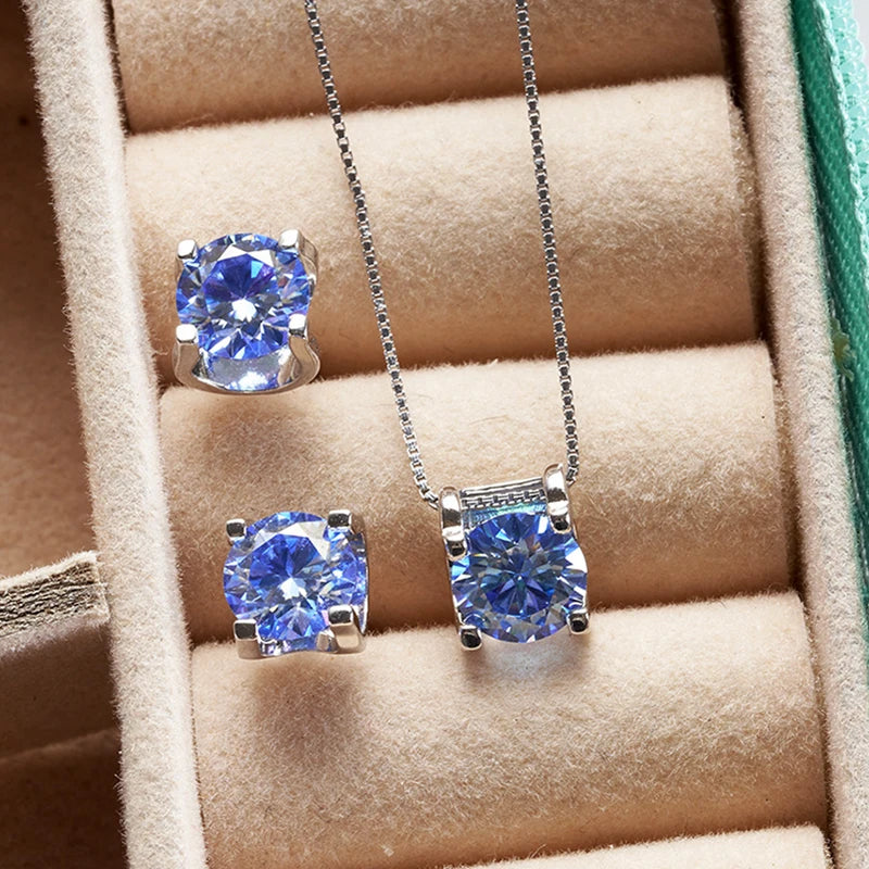 Moissanite Schmuckset Damen – 3ct D Color, 925 Sterling Silber (Ohrringe & Halskette) | Hochzeit & Verlobung | Zeyra | Versand aus D