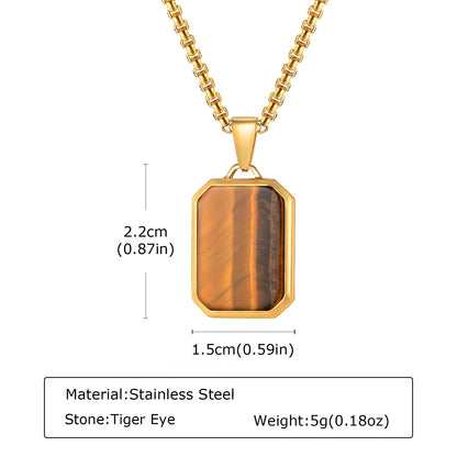 Herren Halskette mit Naturstein-Anhänger – Quadratischer Edelstahl Anhänger, Trendy Hip-Hop Style | Zeyra | Versand aus D