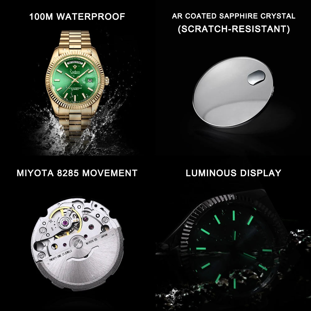 Cadisen DD40 Automatik Herrenuhr – Luxusdesign, MIYOTA 8285, AR-Saphirglas, 100M wasserdicht | Zeyra | Versand aus D