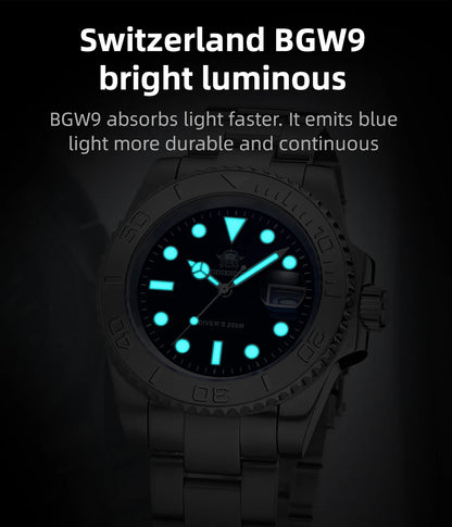 ADDIESDIVE BGW9 Herren Taucheruhr – Edelstahl 20 Bar Wasserdicht | Luminous Quarz-Chronograph | Luxus Sport- & Business-Uhr | Zeyra®