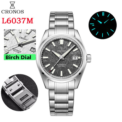 Cronos Men Watch 39mm Automatic Wristwatches White Dial Solid Links Sapphire 10 ATM L6037M