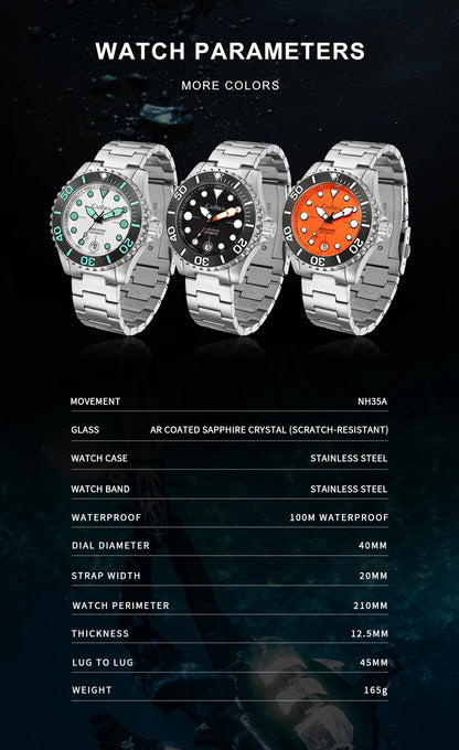 Cadisen Aqua Diver 2024 – Luxus-Automatik Herrenuhr, NH35A, 100M wasserdicht, Luminous | Zeyra | Versand aus D
