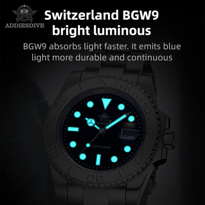 ADDIESDIVE BGW9 Herren Taucheruhr – Edelstahl 20 Bar Wasserdicht | Luminous Quarz-Chronograph | Luxus Sport- & Business-Uhr | Zeyra®