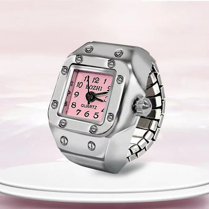Vintage Uhrenring – Retro Mini Fingeruhr mit elastischem Band | Unisex Punk Schmuck & Accessoire | Zeyra®