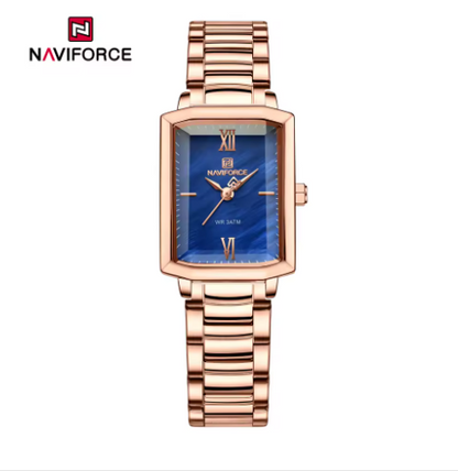 NAVIFORCE Women's Fashion Square Watches Gold Stainless Steel Strap Luxury Ladies Quartz Wristwatches Qualities Female Clock