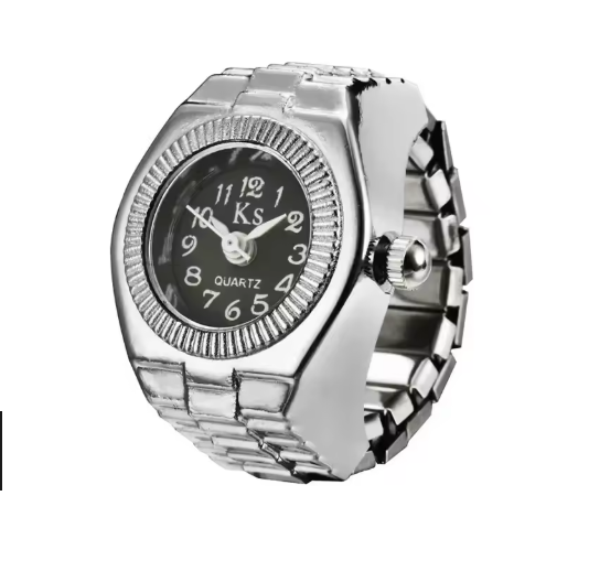 Vintage Uhrenring – Retro Mini Fingeruhr mit elastischem Band | Unisex Punk Schmuck & Accessoire | Zeyra®
