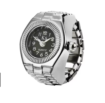 Vintage Uhrenring – Retro Mini Fingeruhr mit elastischem Band | Unisex Punk Schmuck & Accessoire | Zeyra®