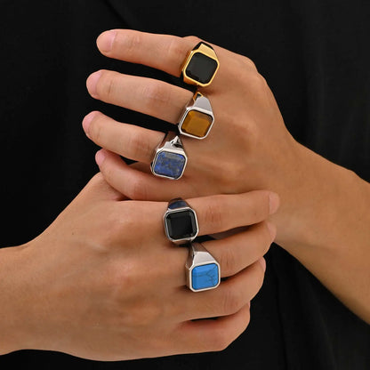 Zeyra® Herrenring – Punk Square Signet Ring | Edelstahl mit Naturstein | Zeitloses Design, Nie verblassend | Geschenk für Männer & Väter