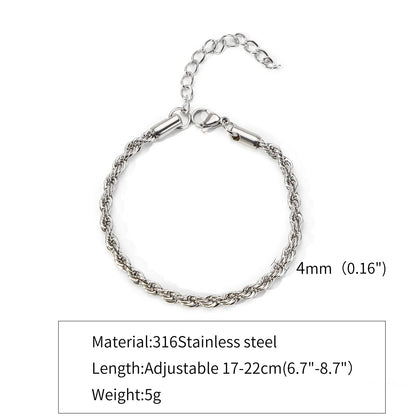 Edelstahlarmband Silber – Verstellbares Twist Chain Design für Herren & Damen | Hip-Hop Schmuck | Zeyra | Versand aus DE