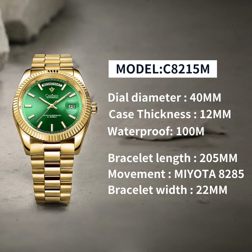 Cadisen DD40 Automatik Herrenuhr – Luxusdesign, MIYOTA 8285, AR-Saphirglas, 100M wasserdicht | Zeyra | Versand aus D