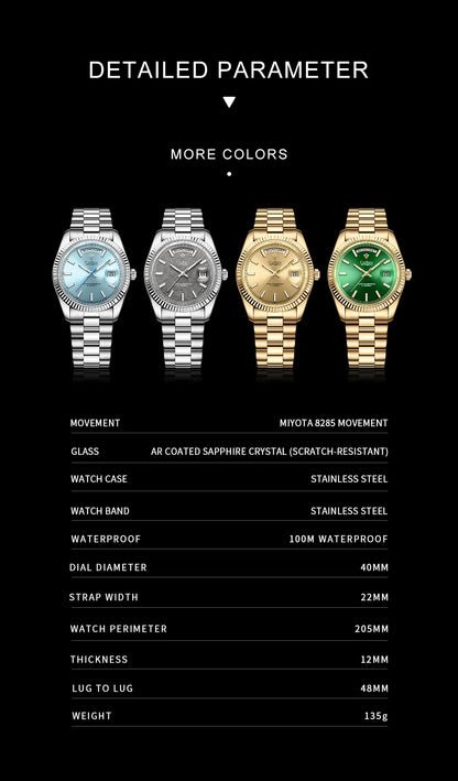 Cadisen DD40 Automatik Herrenuhr – Luxusdesign, MIYOTA 8285, AR-Saphirglas, 100M wasserdicht | Zeyra | Versand aus D