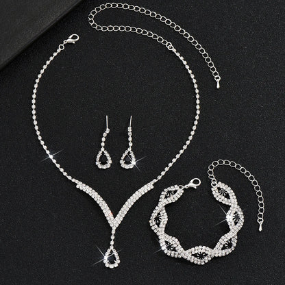 3-teiliges Schmuckset Damen – Schwarze Kristall-Steine, Halskette, Armband & Ohrringe | Hochzeit & Party | Zeyra | Versand aus D