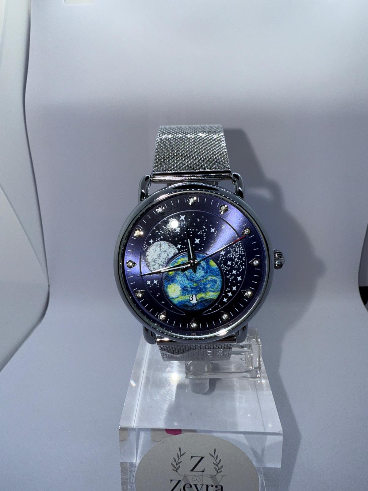 Zeyra CelestiaNova – Kosmos-Armbanduhr mit Planetendesign & Edelstahl-Meshband | Künstlerisches Zifferblatt | Quarzwerk | Versand aus DE