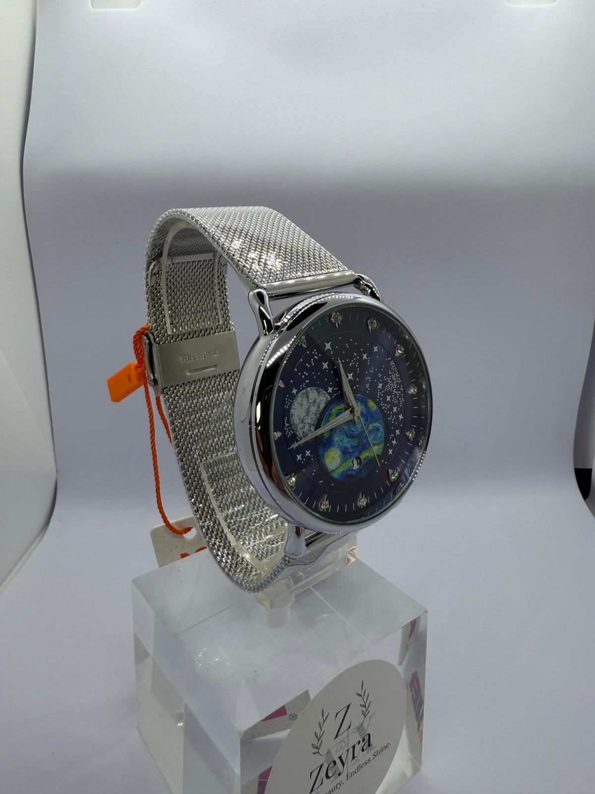 Zeyra CelestiaNova – Kosmos-Armbanduhr mit Planetendesign & Edelstahl-Meshband | Künstlerisches Zifferblatt | Quarzwerk | Versand aus DE