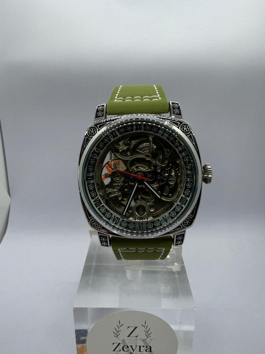 Zeyra MechaTribal – Automatik-Skeleton-Armbanduhr mit verzierter Lünette & Lederband | Mechanisches Uhrwerk | Versand aus DE