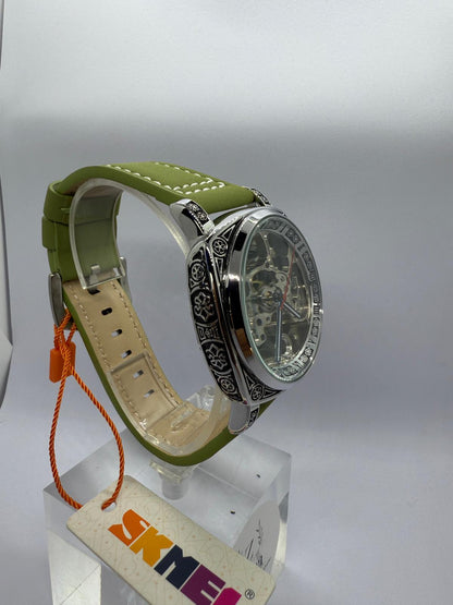 Zeyra MechaTribal – Automatik-Skeleton-Armbanduhr mit verzierter Lünette & Lederband | Mechanisches Uhrwerk | Versand aus DE