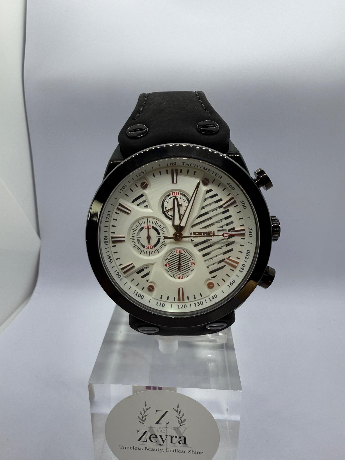 Zeyra ChronoVenture – Herren-Armbanduhr mit Echtlederband & Chrono-Optik | Tachymeter-Design | Quarzwerk | Versand aus DE