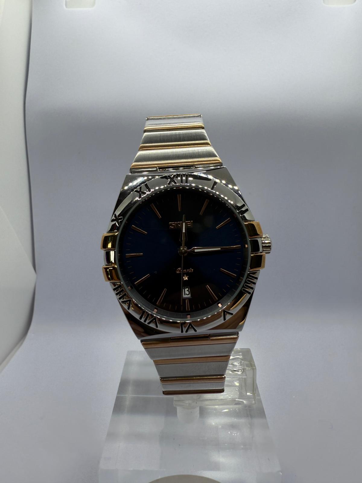 Zeyra NoirImperial – Bi-Color Edelstahl-Armbanduhr mit römischen Ziffern & Datumsanzeige | Dunkles Zifferblatt | Quarzwerk | Versand aus DE