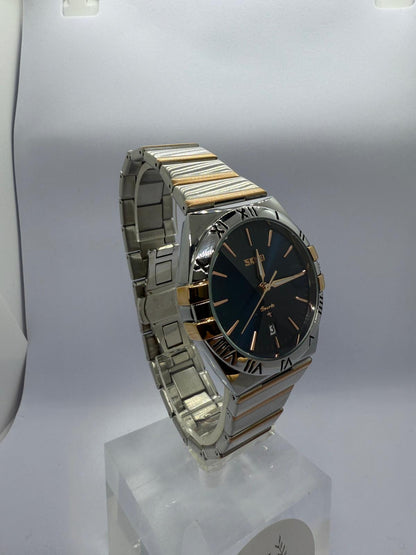 Zeyra NoirImperial – Bi-Color Edelstahl-Armbanduhr mit römischen Ziffern & Datumsanzeige | Dunkles Zifferblatt | Quarzwerk | Versand aus DE