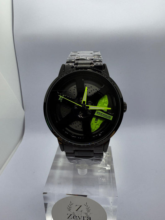 Zeyra TurboWheel – Racing-Armbanduhr im Felgendesign | Edelstahlband | Neon-/Gelb-Varianten | Quarzwerk | Versand aus DE