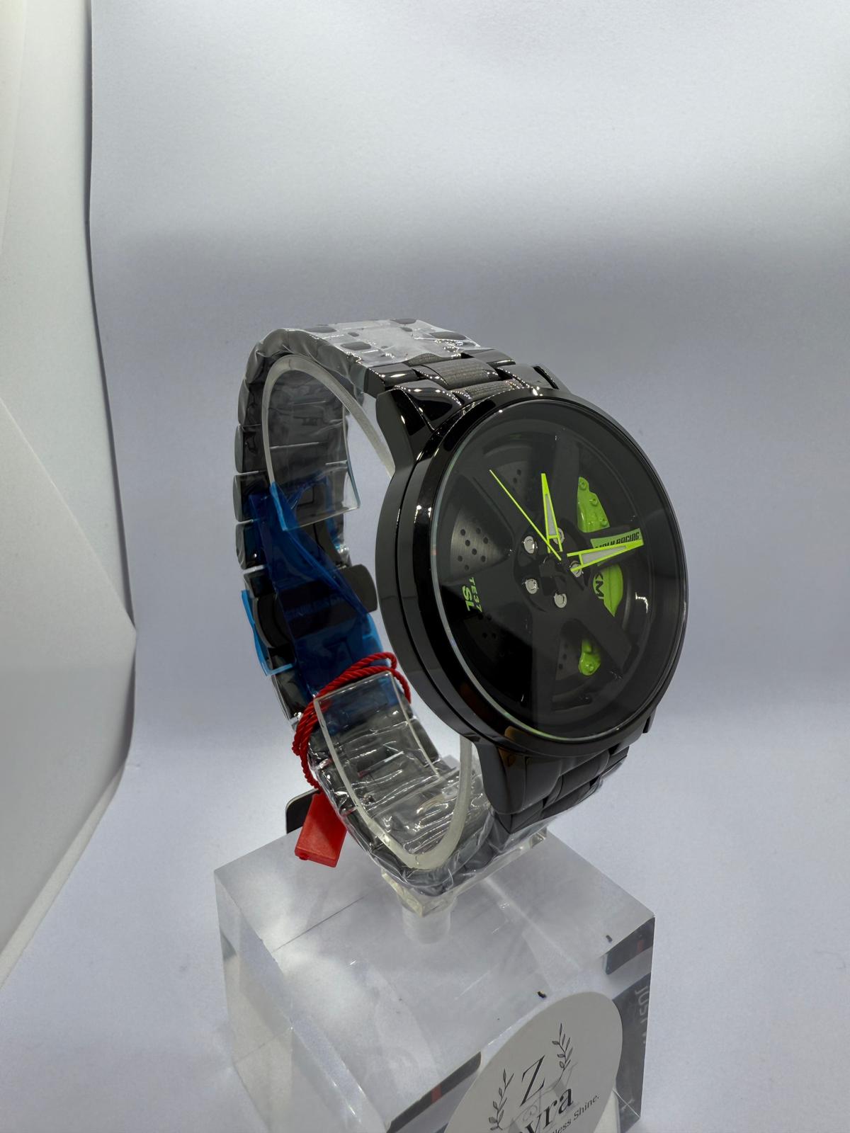 Zeyra TurboWheel – Racing-Armbanduhr im Felgendesign | Edelstahlband | Neon-/Gelb-Varianten | Quarzwerk | Versand aus DE