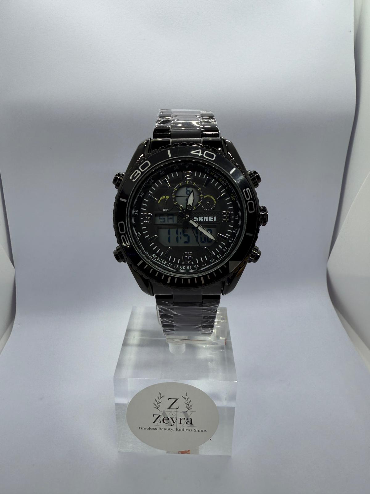 Zeyra ChronoForce – Sportliche Hybrid-Armbanduhr in Schwarz | Analog & Digital | Edelstahl | 30M Wasserdicht | Versand aus DE