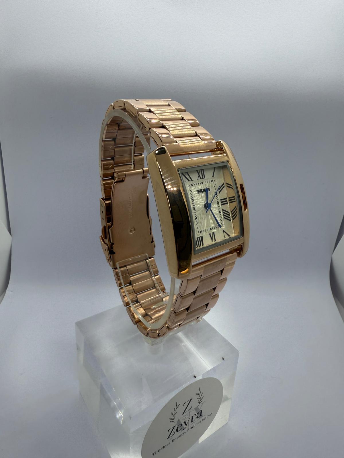 Zeyra Classic Roman – Rechteckige Quarz-Armbanduhr in Roségold | Edelstahlarmband | Versand aus Deutschland