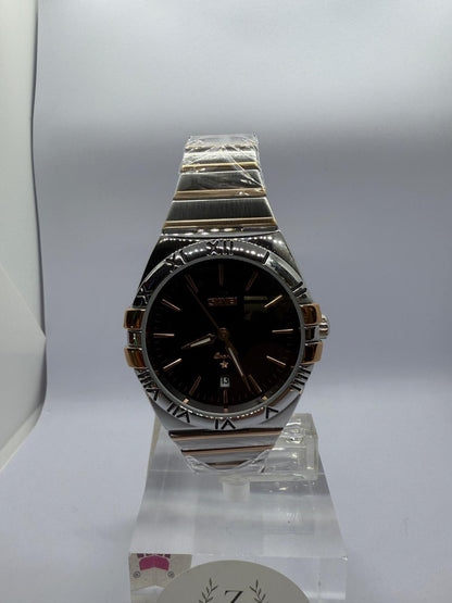 Zeyra NoirImperial – Bi-Color Edelstahl-Armbanduhr mit römischen Ziffern & Datumsanzeige | Dunkles Zifferblatt | Quarzwerk | Versand aus DE