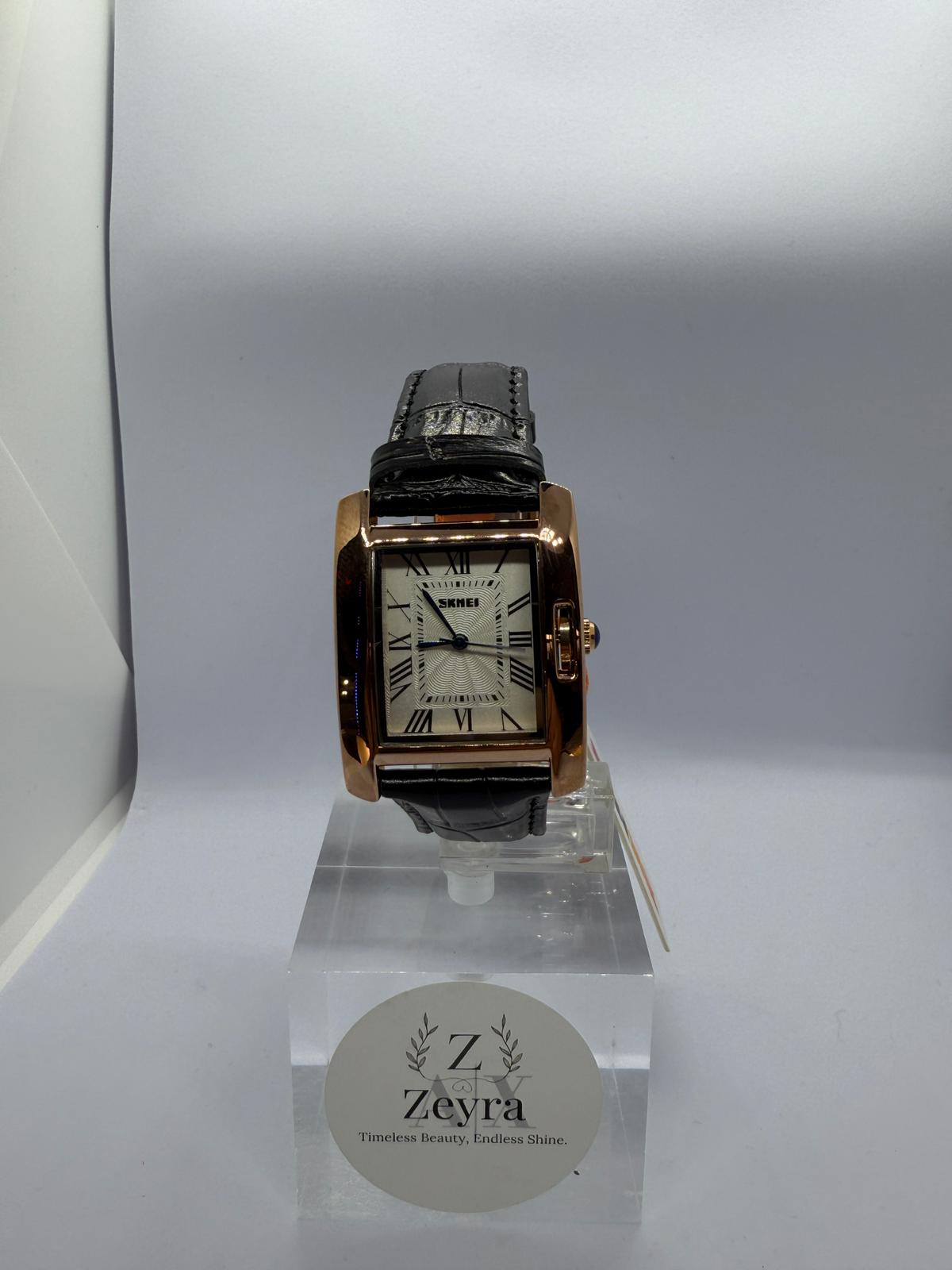 Zeyra Classic Roman – Rechteckige Quarz-Armbanduhr in Roségold | Edelstahlarmband | Versand aus Deutschland