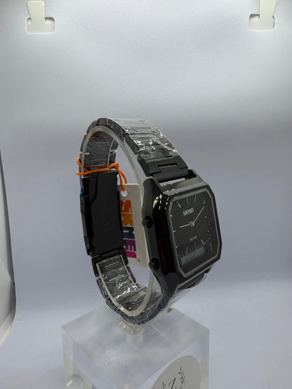 Zeyra DualSquare – Hybrid Quarz-Armbanduhr mit Analog & Digital Display | Edelstahl Silber | Wasserdicht 30M | Versand aus DE