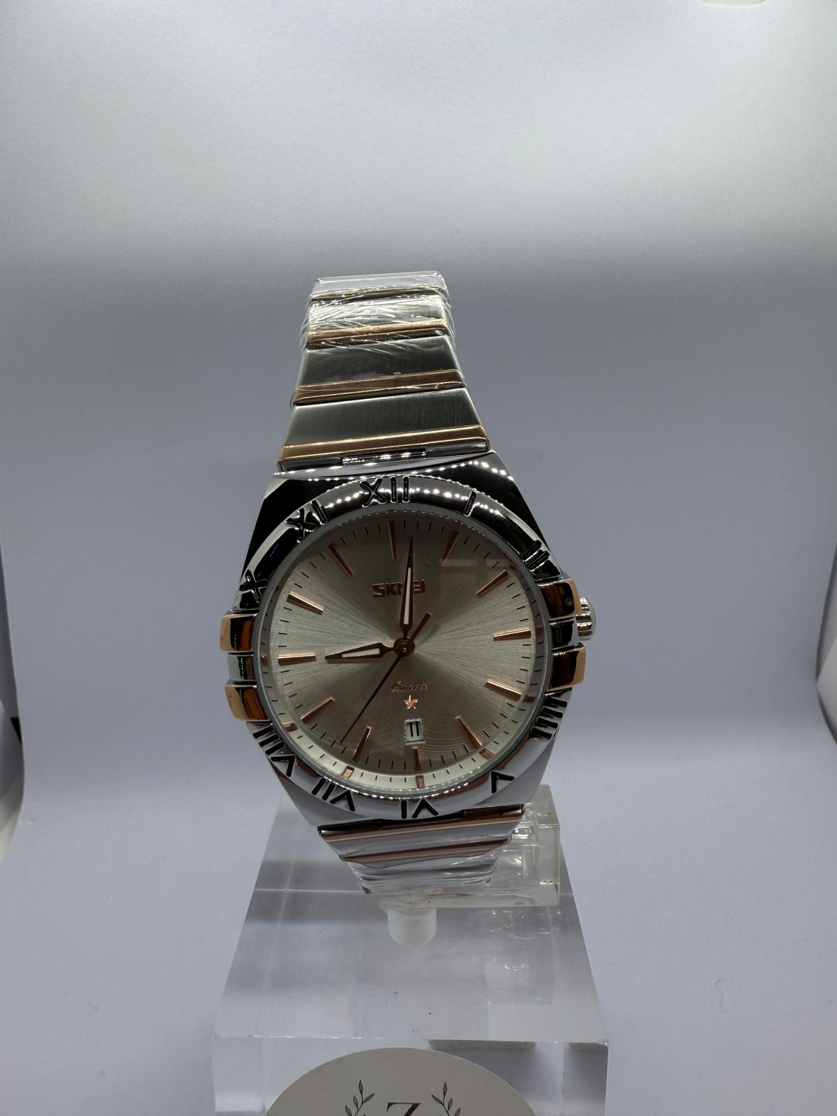 Zeyra NoirImperial – Bi-Color Edelstahl-Armbanduhr mit römischen Ziffern & Datumsanzeige | Dunkles Zifferblatt | Quarzwerk | Versand aus DE