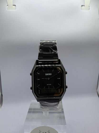 Zeyra DualSquare – Hybrid Quarz-Armbanduhr mit Analog & Digital Display | Edelstahl Silber | Wasserdicht 30M | Versand aus DE