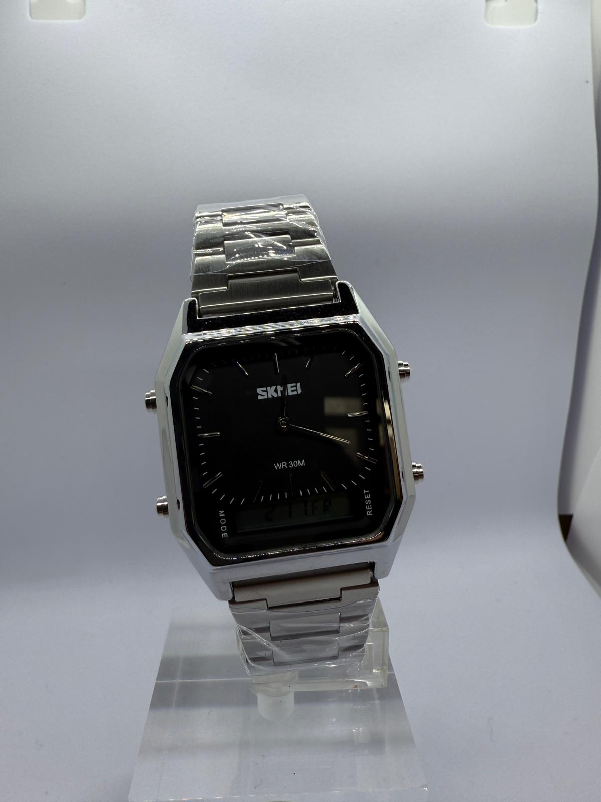 Zeyra DualSquare – Hybrid Quarz-Armbanduhr mit Analog & Digital Display | Edelstahl Silber | Wasserdicht 30M | Versand aus DE