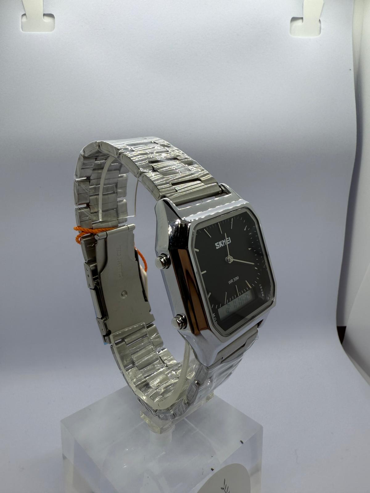 Zeyra DualSquare – Hybrid Quarz-Armbanduhr mit Analog & Digital Display | Edelstahl Silber | Wasserdicht 30M | Versand aus DE
