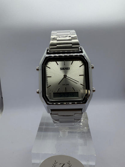 Zeyra DualSquare – Hybrid Quarz-Armbanduhr mit Analog & Digital Display | Edelstahl Silber | Wasserdicht 30M | Versand aus DE