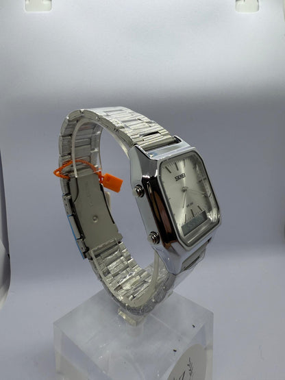 Zeyra DualSquare – Hybrid Quarz-Armbanduhr mit Analog & Digital Display | Edelstahl Silber | Wasserdicht 30M | Versand aus DE