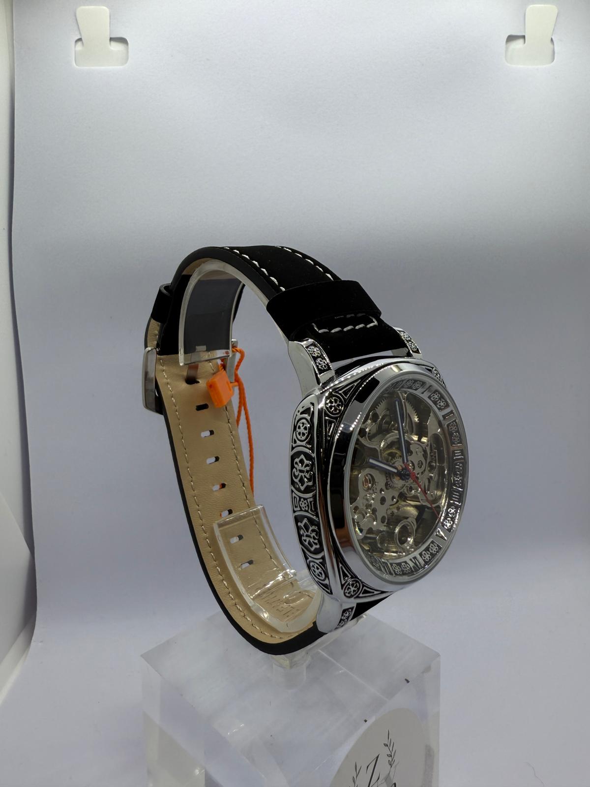 Zeyra MechaTribal – Automatik-Skeleton-Armbanduhr mit verzierter Lünette & Lederband | Mechanisches Uhrwerk | Versand aus DE