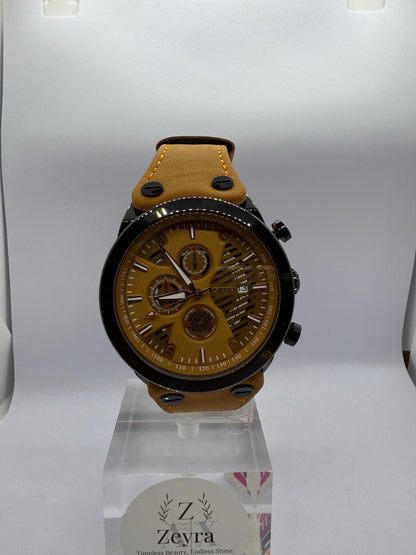 Zeyra ChronoVenture – Herren-Armbanduhr mit Echtlederband & Chrono-Optik | Tachymeter-Design | Quarzwerk | Versand aus DE