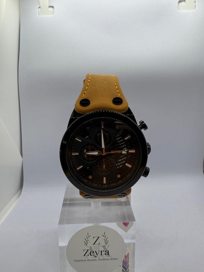 Zeyra ChronoVenture – Herren-Armbanduhr mit Echtlederband & Chrono-Optik | Tachymeter-Design | Quarzwerk | Versand aus DE